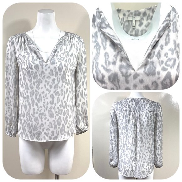 Joie Tops - Joie grey/ivory jaguar print V neck Silk Blouse